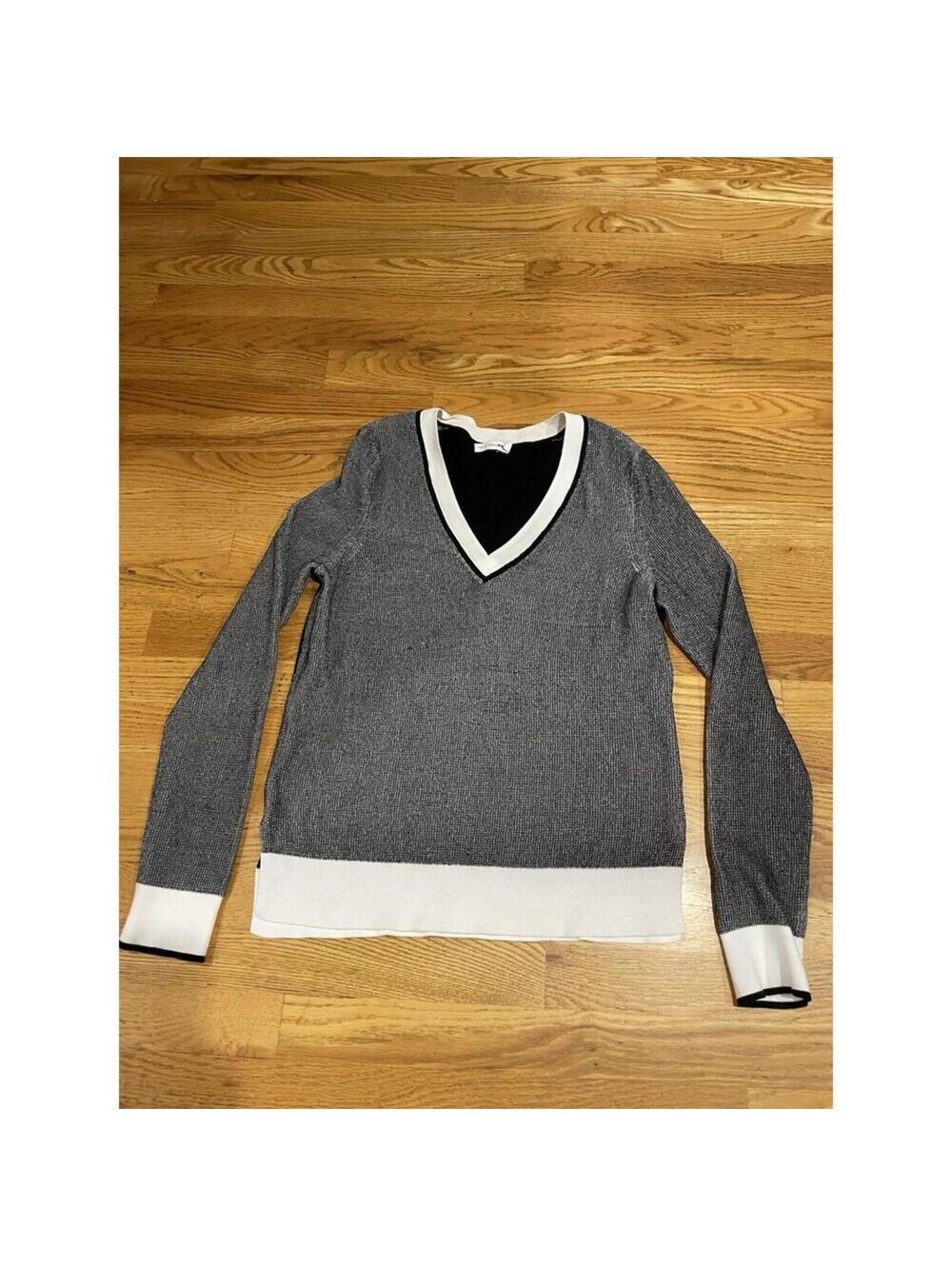 Rag & Bone Ainsley Pullover Sweater Size M V Neck Colorblock Black White Gray